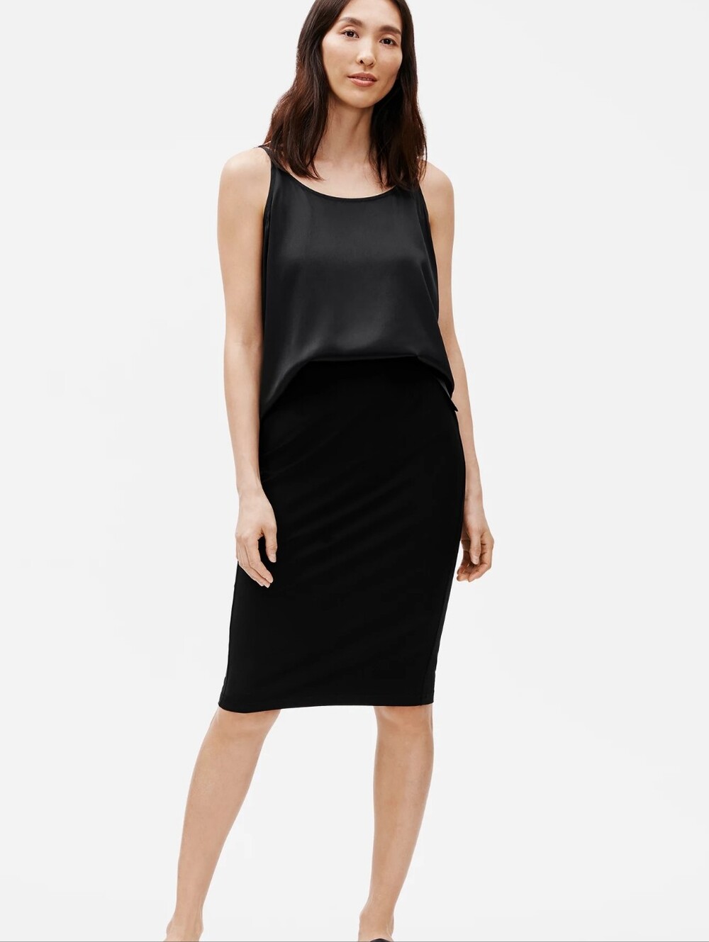 GORGEOUS Eileen Fisher Basic Black Stretch Crepe Pencil Skirt, Size M